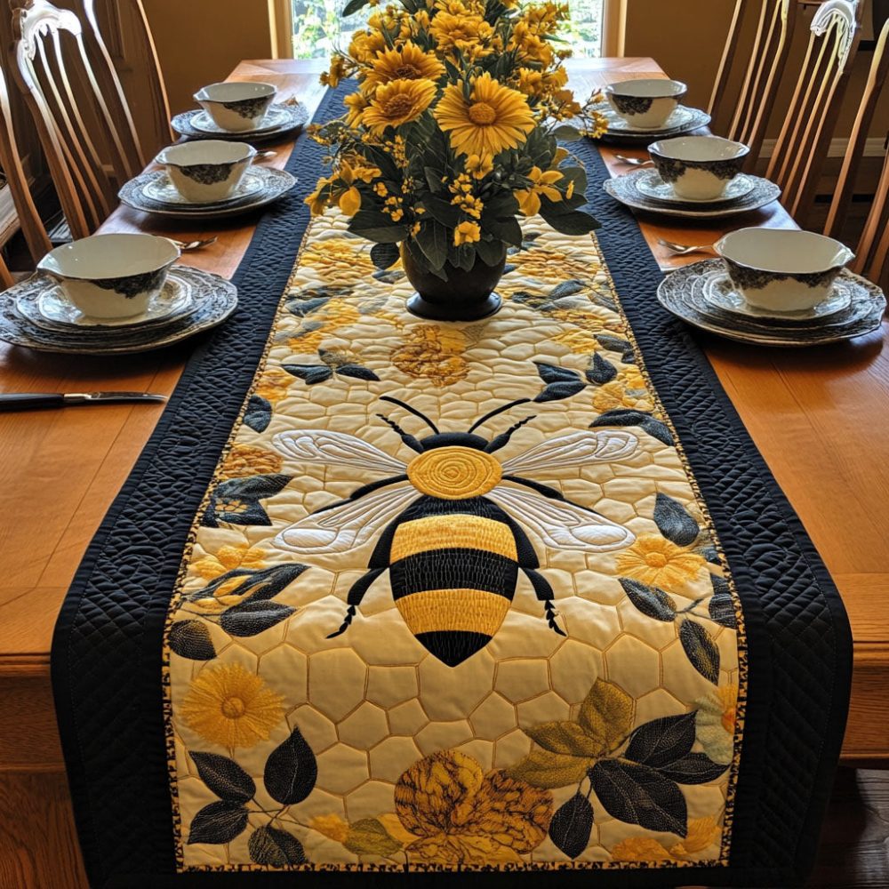 Sunlit Pollinator Bliss Quilted Table Runner