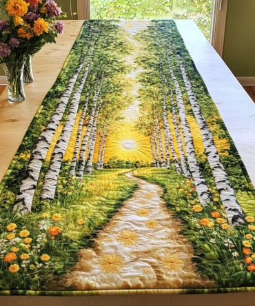 Sunny Birch Path Quilted Table Runner