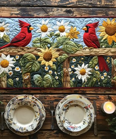 Sunny Cardinal Quilted Table Runner