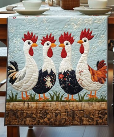 Sunrise Cluck Quilted Table Runner