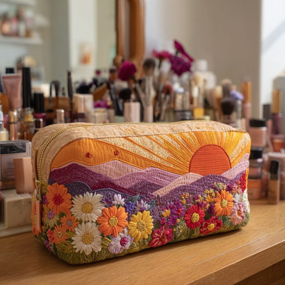Sunrise Glow Quilted Makeup Bag