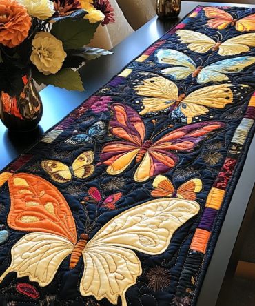 Sunset Butterfly Garden Quilted Table Runner