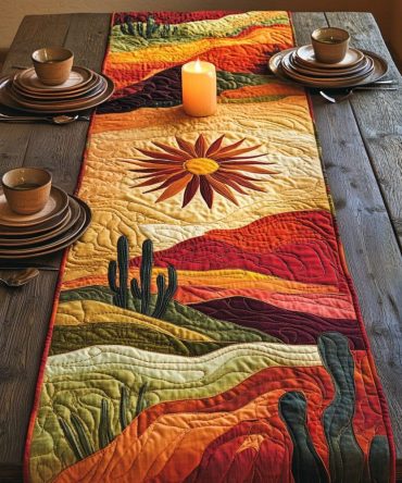 Sunset Cactus Quilted Table Runner