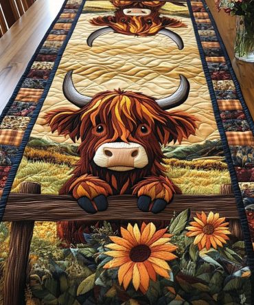 Sunset Cows Quilted Table Runner