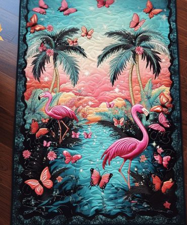 Sunset Flamingo Bliss Quilted Table Runner
