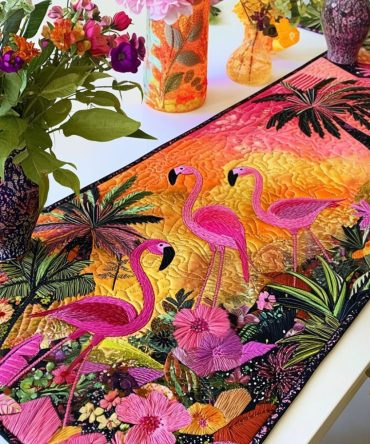 Sunset Flamingos Quilted Table Runner