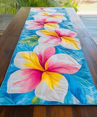 Sunset Plumeria Quilted Table Runner