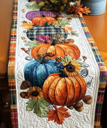 Sunset Pumpkin Rows Quilted Table Runner