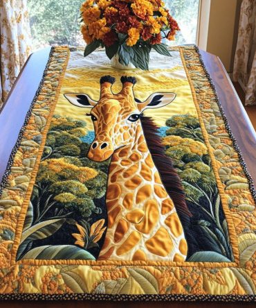 Sunset Savannah Giraffes Quilted Table Runner
