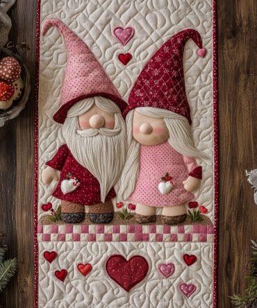 Sweetheart Gnome Pair Quilted Table Runner