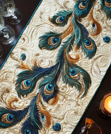 Teal Plumage Quilted Table Runner