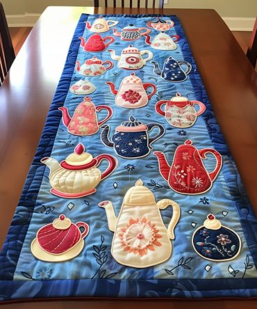 Teapot Parade Quilted Table Runner