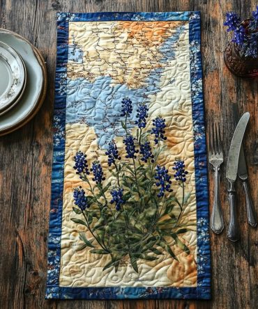 Texas Bluebonnet Bliss Quilted Table Runner