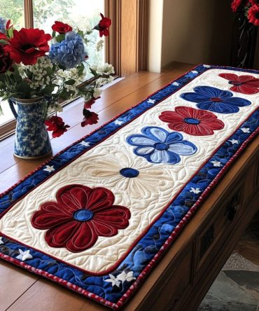 The American Bloom Quilted Table Runner