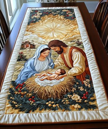 The Miracle Of The Manger Quilted Table Runner