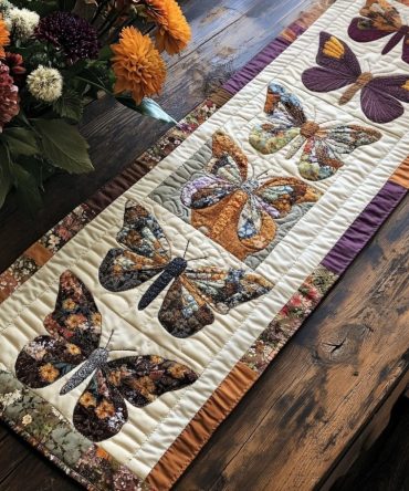 The Silent Flutter Quilted Table Runner