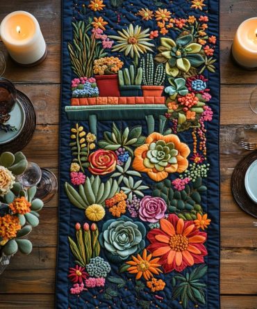 The Succulent Grove Quilted Table Runner