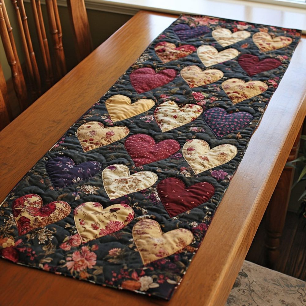 Timeless Hearts Quilted Table Runner