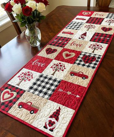 Timeless Hearts Quilted Table Runner
