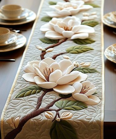 Timeless Magnolia Quilted Table Runner