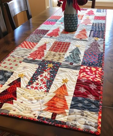 Tinsel Tree Quilted Table Runner