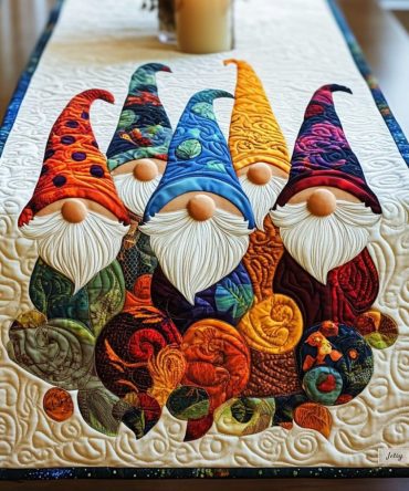 Tinsel Gnomes Quilted Table Runner