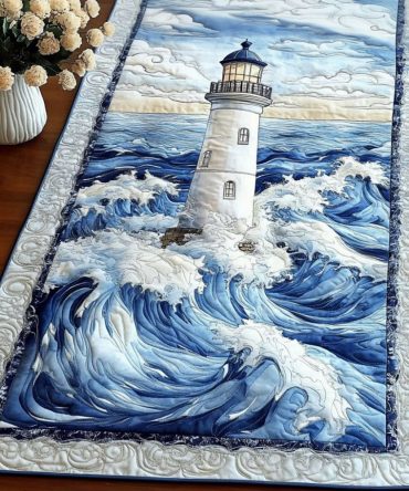 Tower Amidst Waves Quilted Table Runner