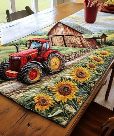 Tractor And Sunflowers Quilted Table Runner