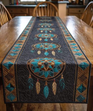 Tribal Feathers Quilted Table Runner
