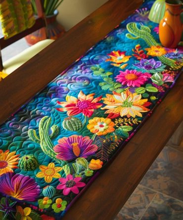 Tropical Cactus Paradise Quilted Table Runner