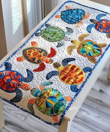 Tropical Turtle Tide Quilted Table Runner