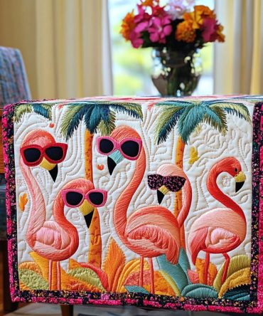 Tropical Flamingo Vibes Quilted Table Runner