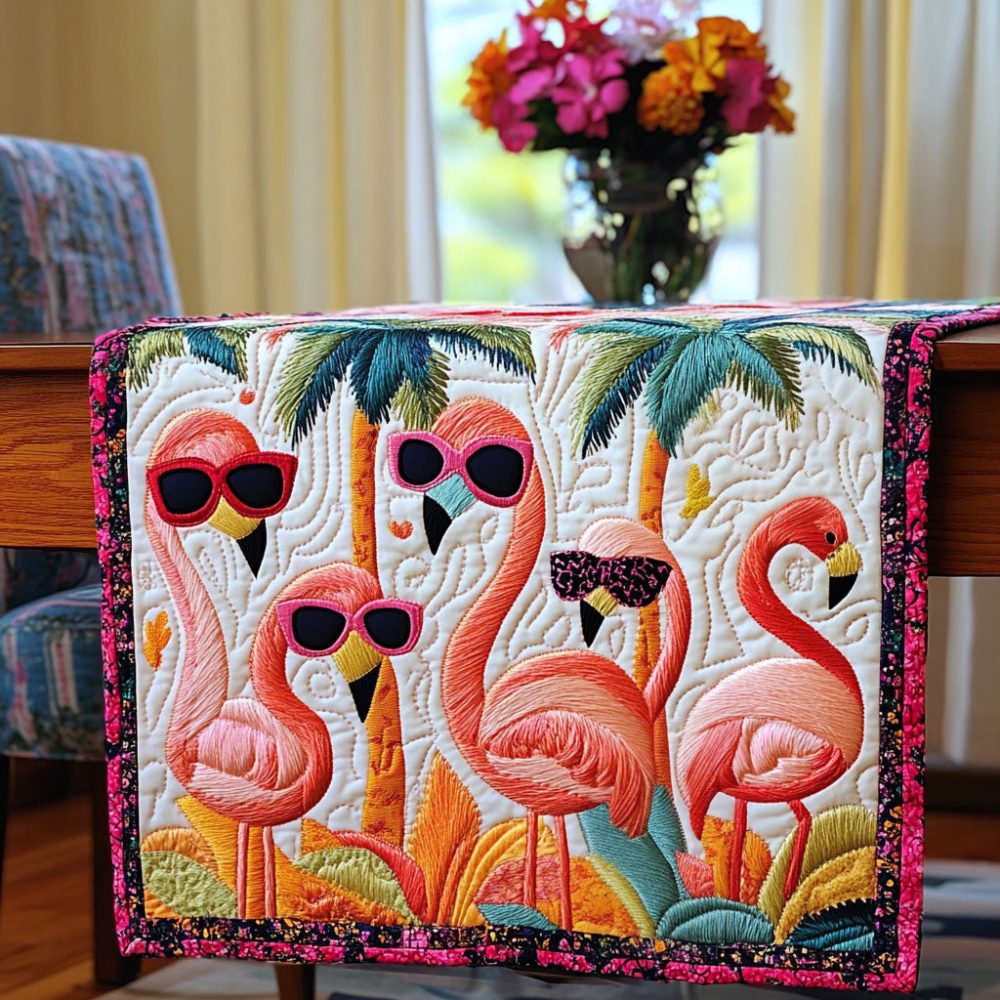 Tropical Flamingo Vibes Quilted Table Runner
