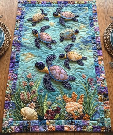 Tropical Swimmer Quilted Table Runner