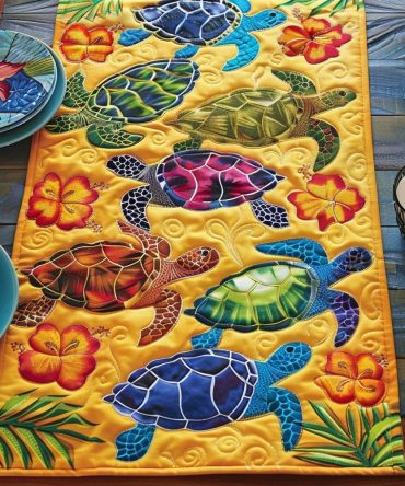 Turtle Oasis Quilted Table Runner