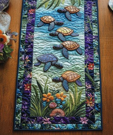 Turtle Harmony Quilted Table Runner
