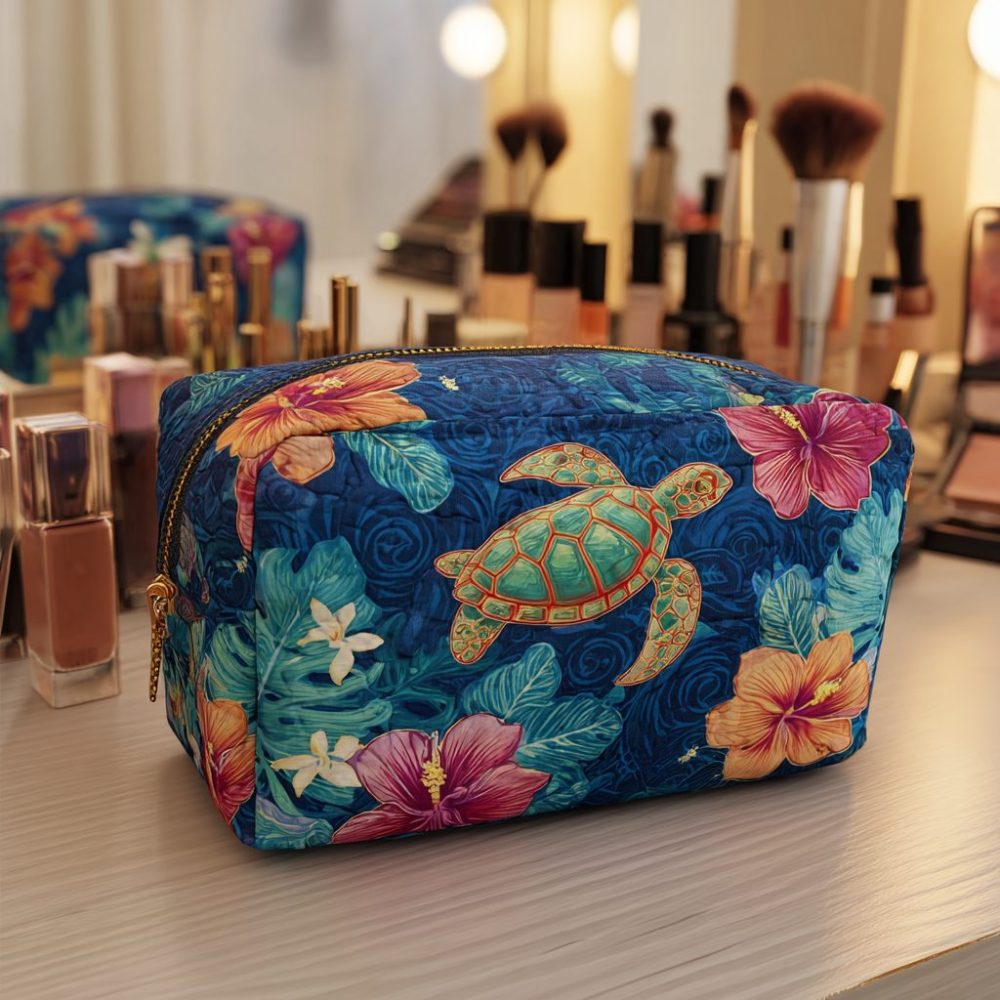 Turtle Haven Quilted Makeup Bag