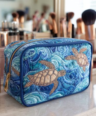 Turtle Journey Quilted Makeup Bag