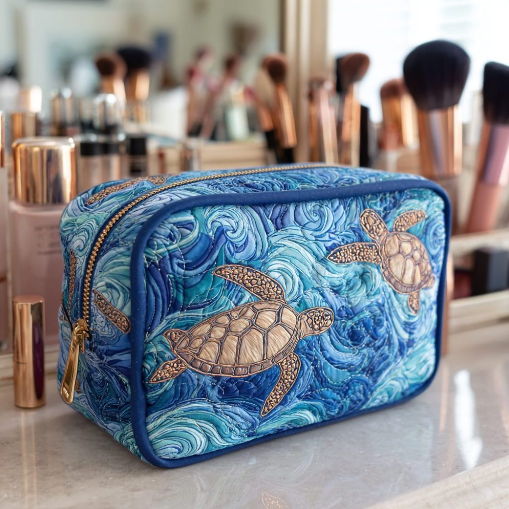Turtle Journey Quilted Makeup Bag