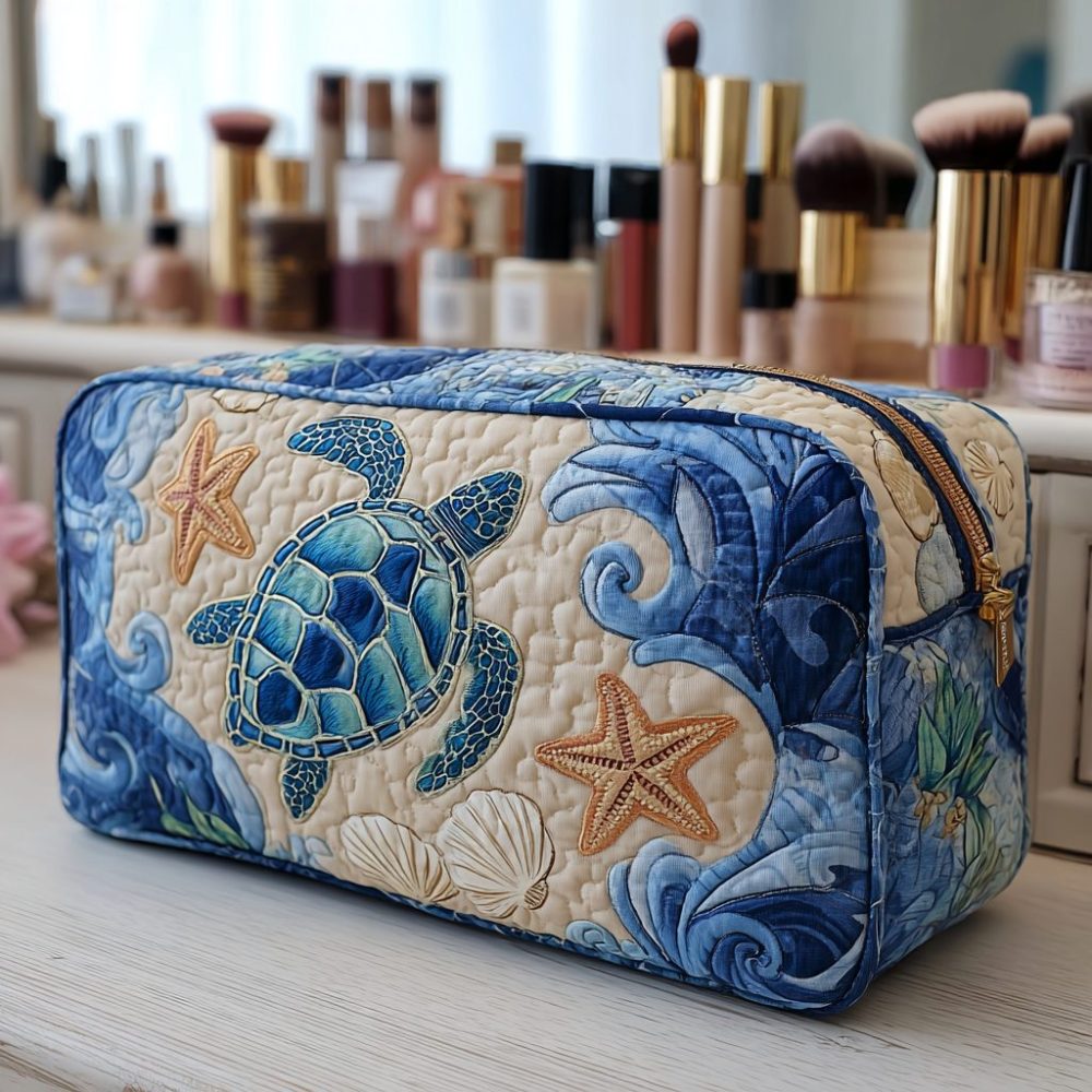 Turtle Shore Quilted Makeup Bag