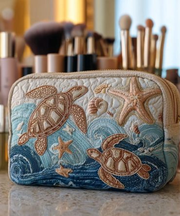 Turtle Tide Quilted Makeup Bag