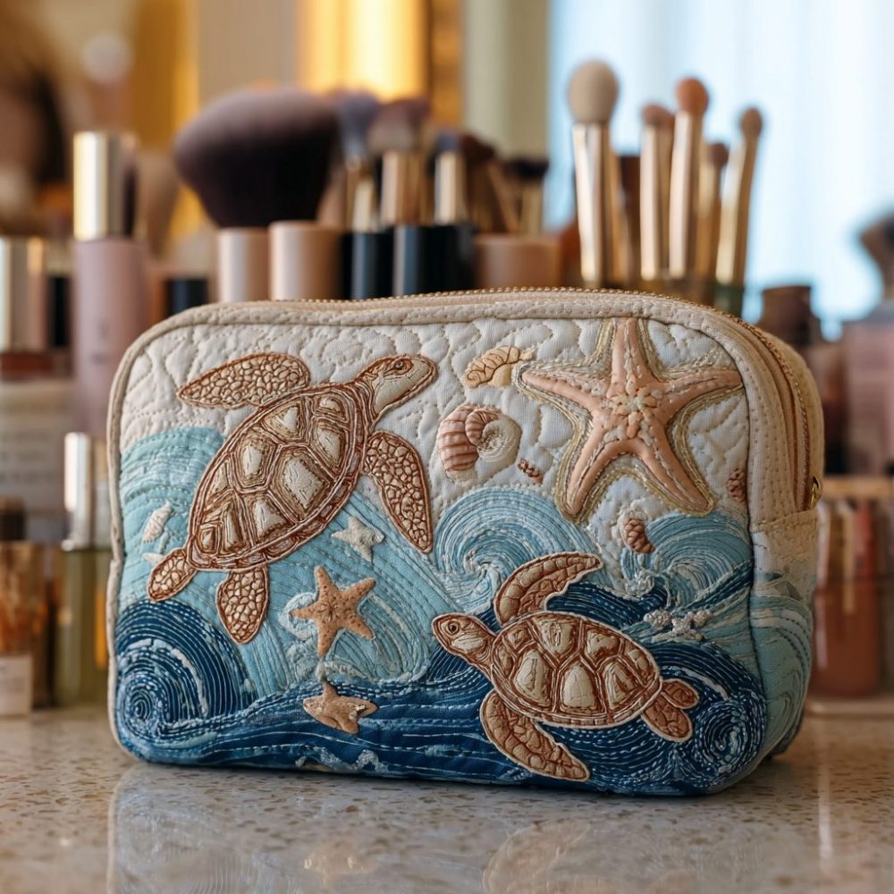 Turtle Tide Quilted Makeup Bag