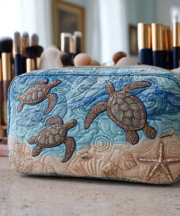 Turtle Waves Quilted Makeup Bag