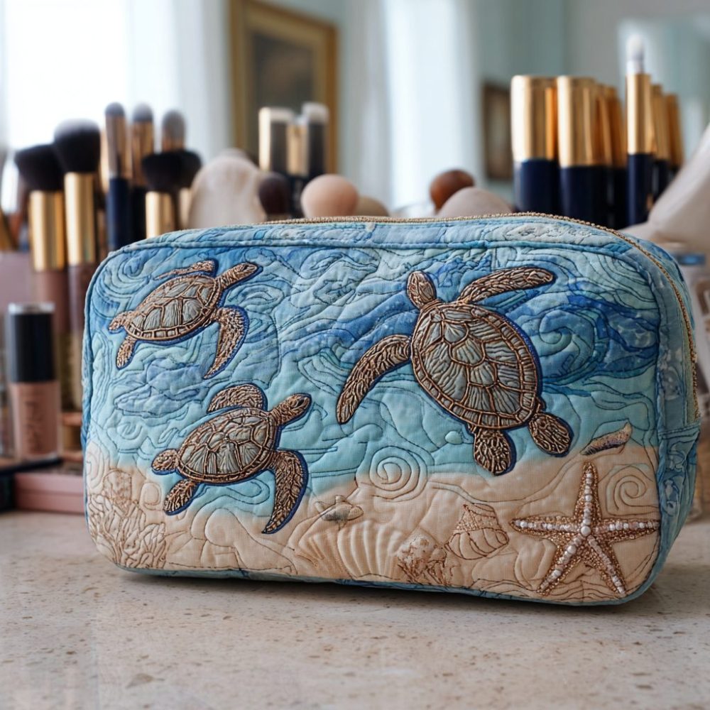 Turtle Waves Quilted Makeup Bag