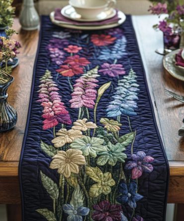 Twilight Delphinium Quilted Table Runner