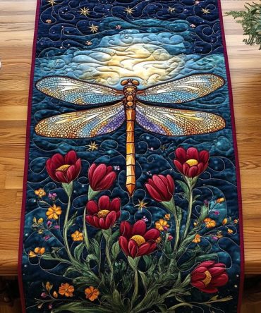 Twilight Dragonfly Quilted Table Runner