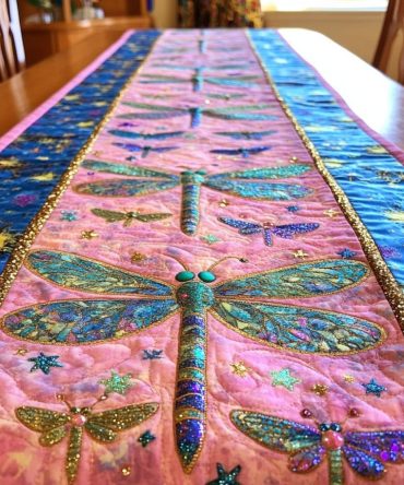 Twilight Dragonfly Quilted Table Runner