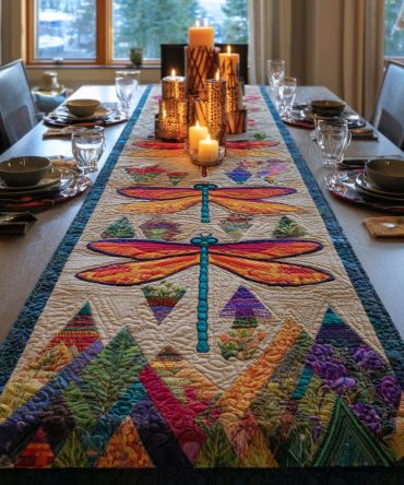 Twilight Dragonfly Quilted Table Runner
