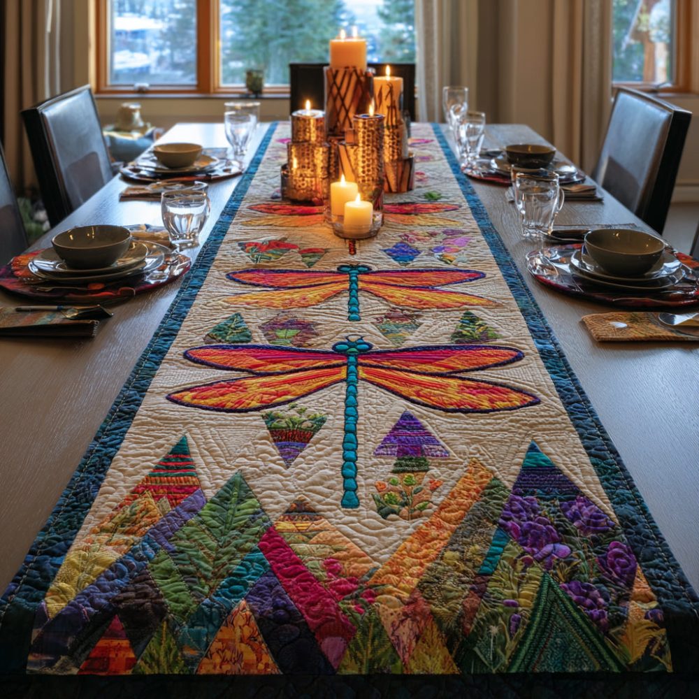 Twilight Dragonfly Quilted Table Runner