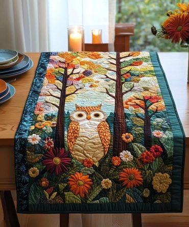Twilight Owl Symphony Quilted Table Runner